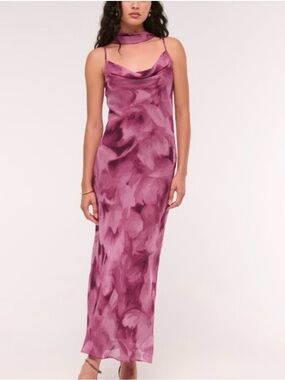 Abercrombie & Fitch Pink Satin Cowl Midi Dress